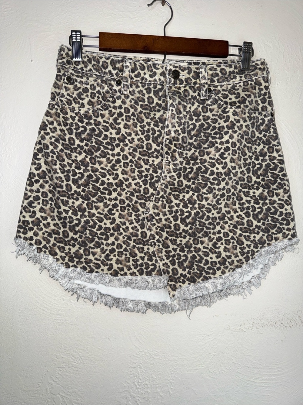 We The Free Leopard Print Mini Skirt with Frayed Hem